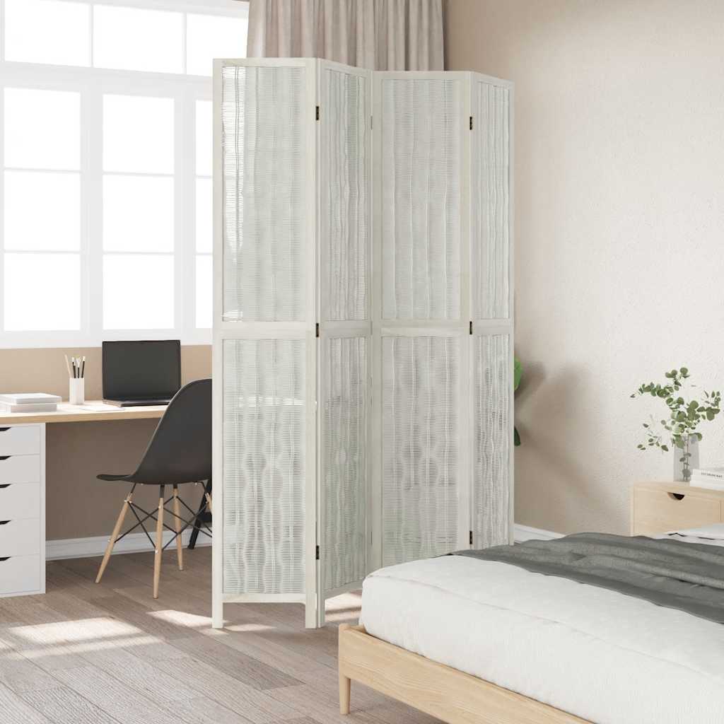Room Divider 4 Panels White Solid Wood Paulownia